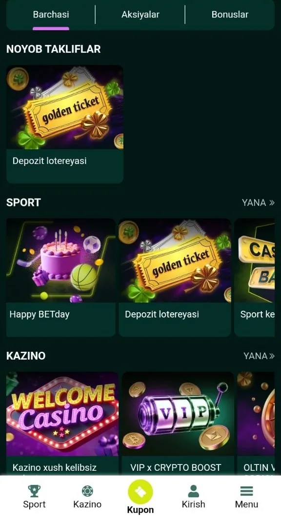 SpinBetter bonuslari — kazino aksiyalari roʻyxati ekranda